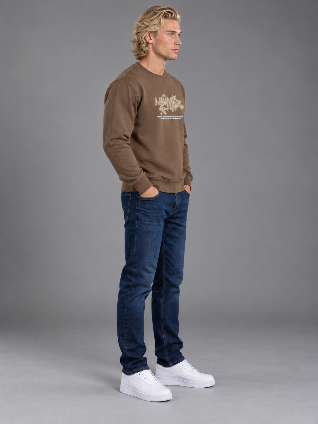 Men Brown Colour Round Neck Premium Sweatshirt