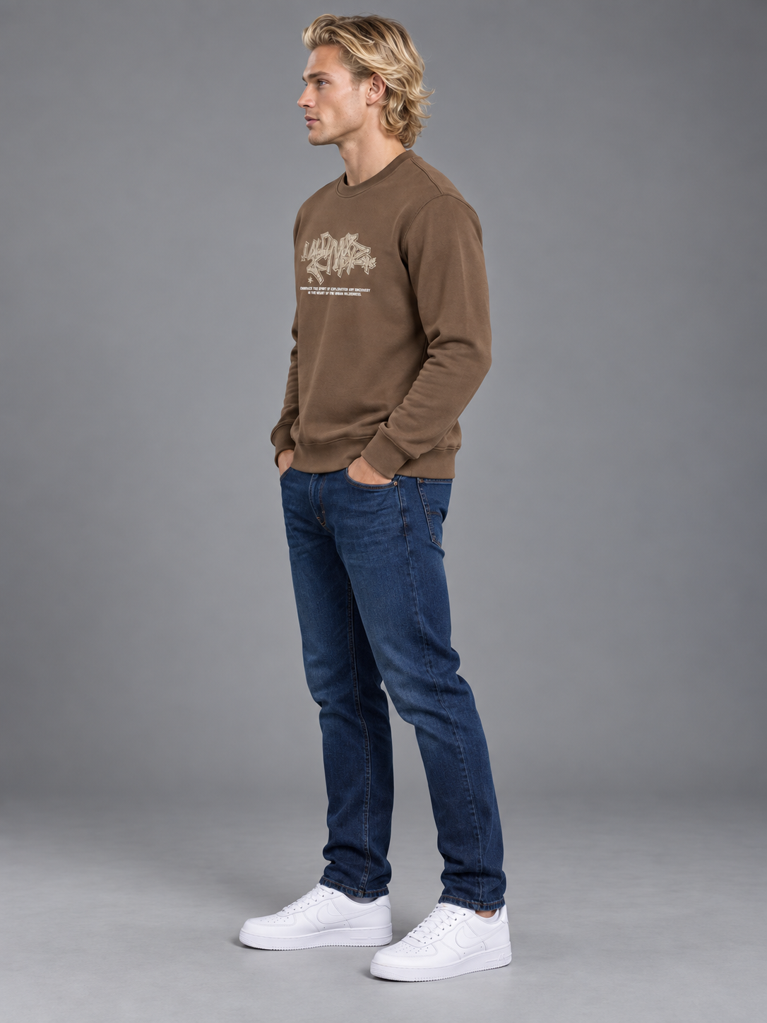 Men Brown Colour Round Neck Premium Sweatshirt