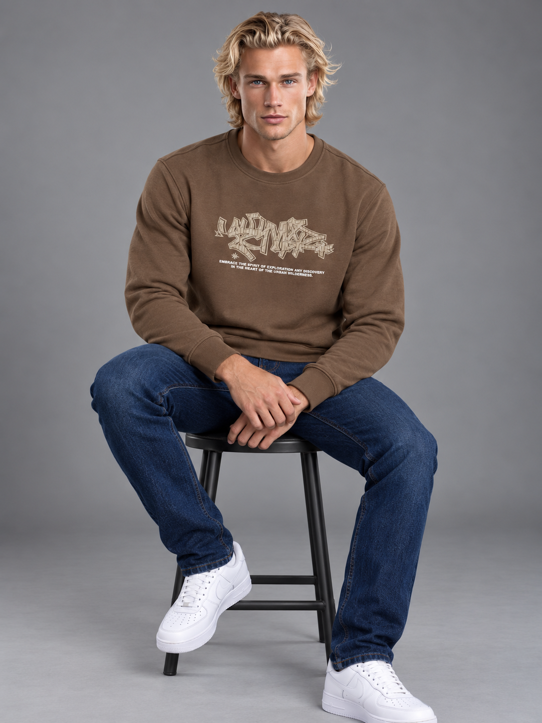 Men Brown Colour Round Neck Premium Sweatshirt