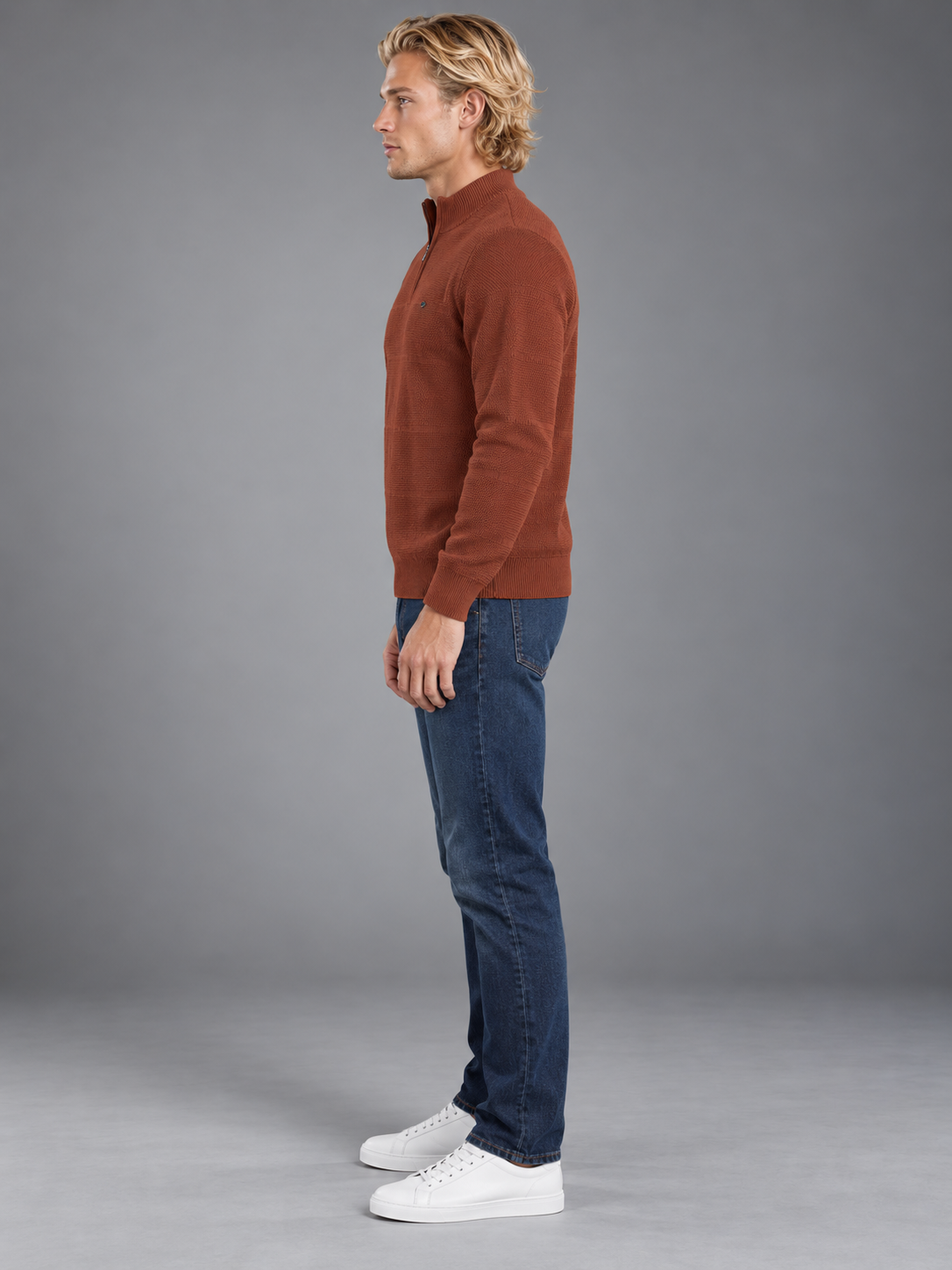 Men Rust Colour Polo Neck Zipper  Premium Full Sleeves T-shirt