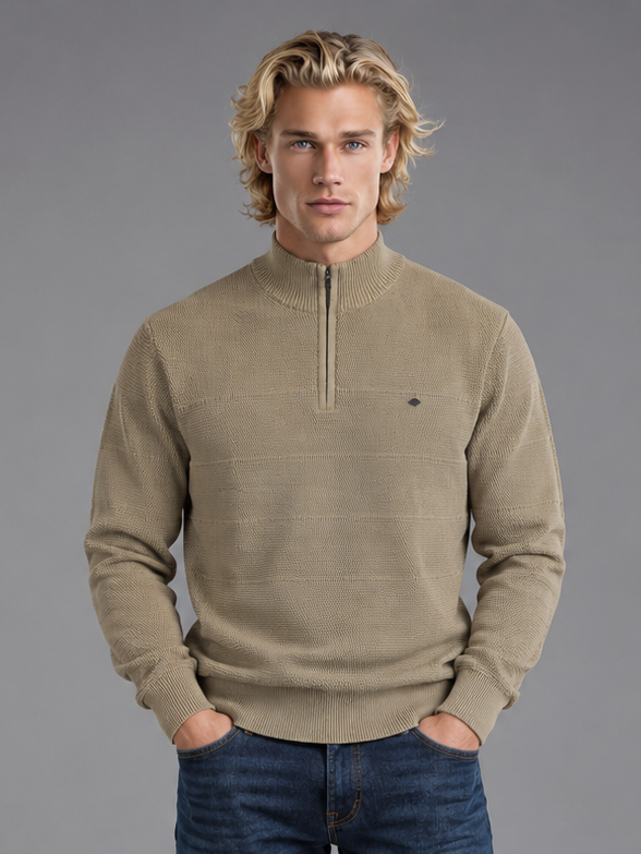 Men Beige Colour Polo Neck Zipper  Premium Full Sleeves T-shirt