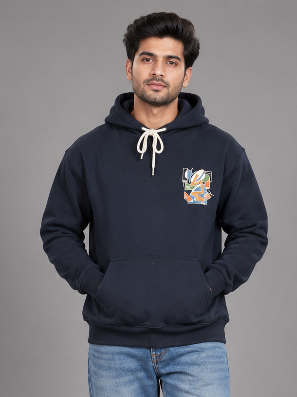 Men's Solid Full Sleeves Front Print Hoody Sweatshirt