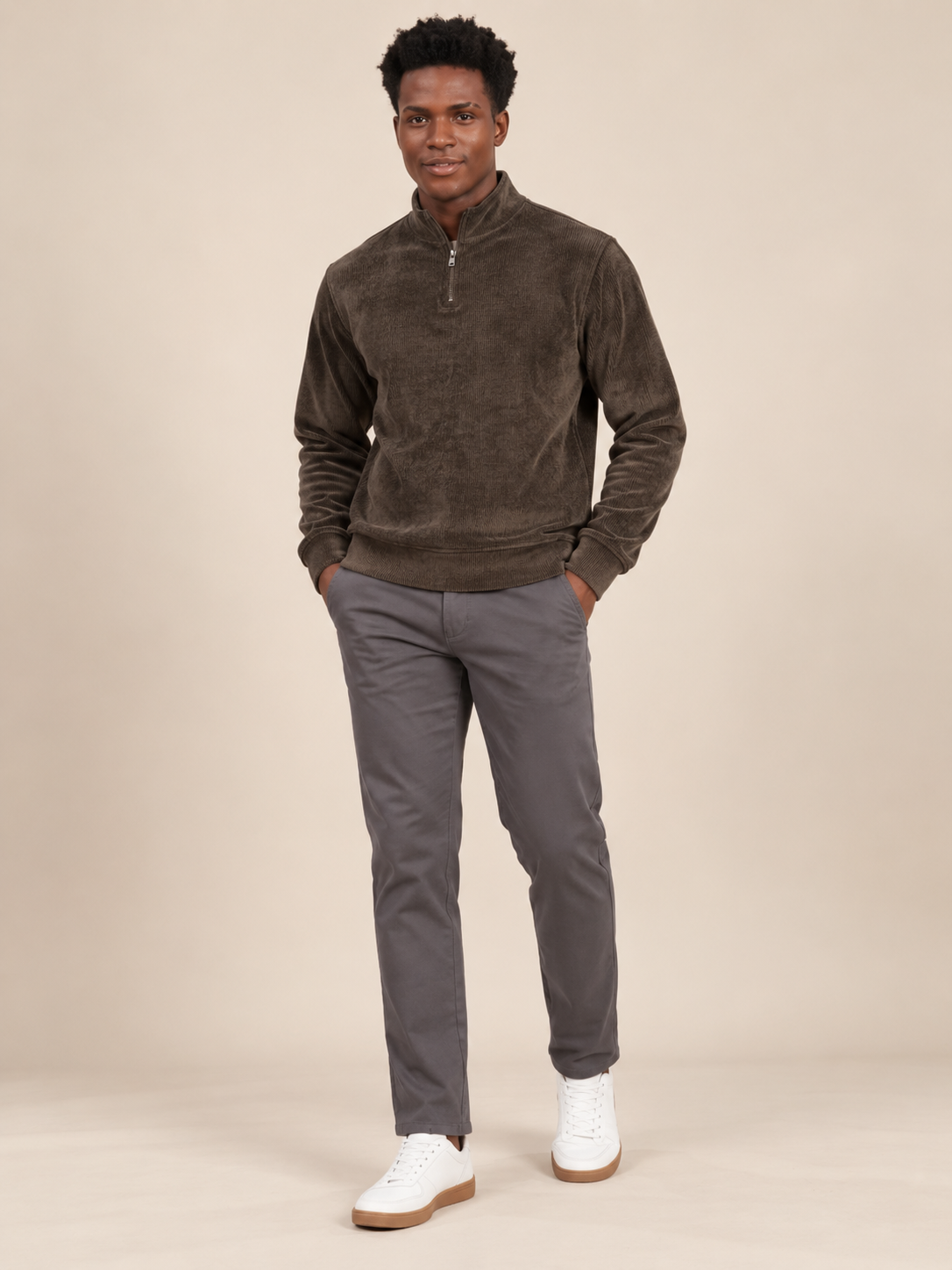 Men's Solid Full Sleeves & Half Zipper Plain Sweatshirt