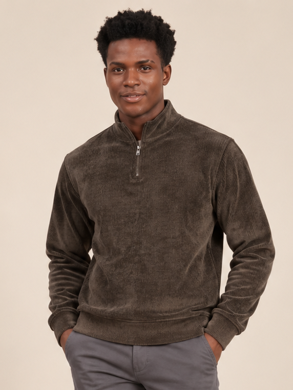 Men's Solid Full Sleeves & Half Zipper Plain Sweatshirt