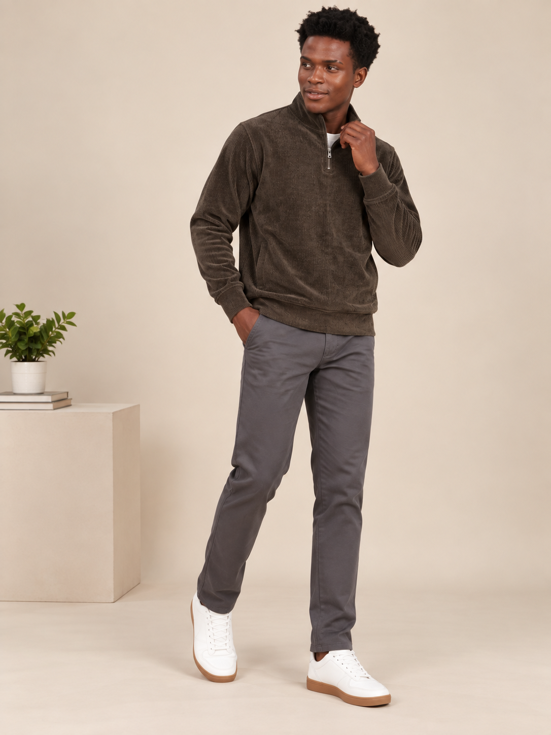 Men's Solid Full Sleeves & Half Zipper Plain Sweatshirt
