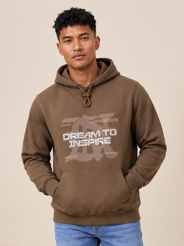 Men's Solid Full Sleeves Front Print Hoody Sweatshirt