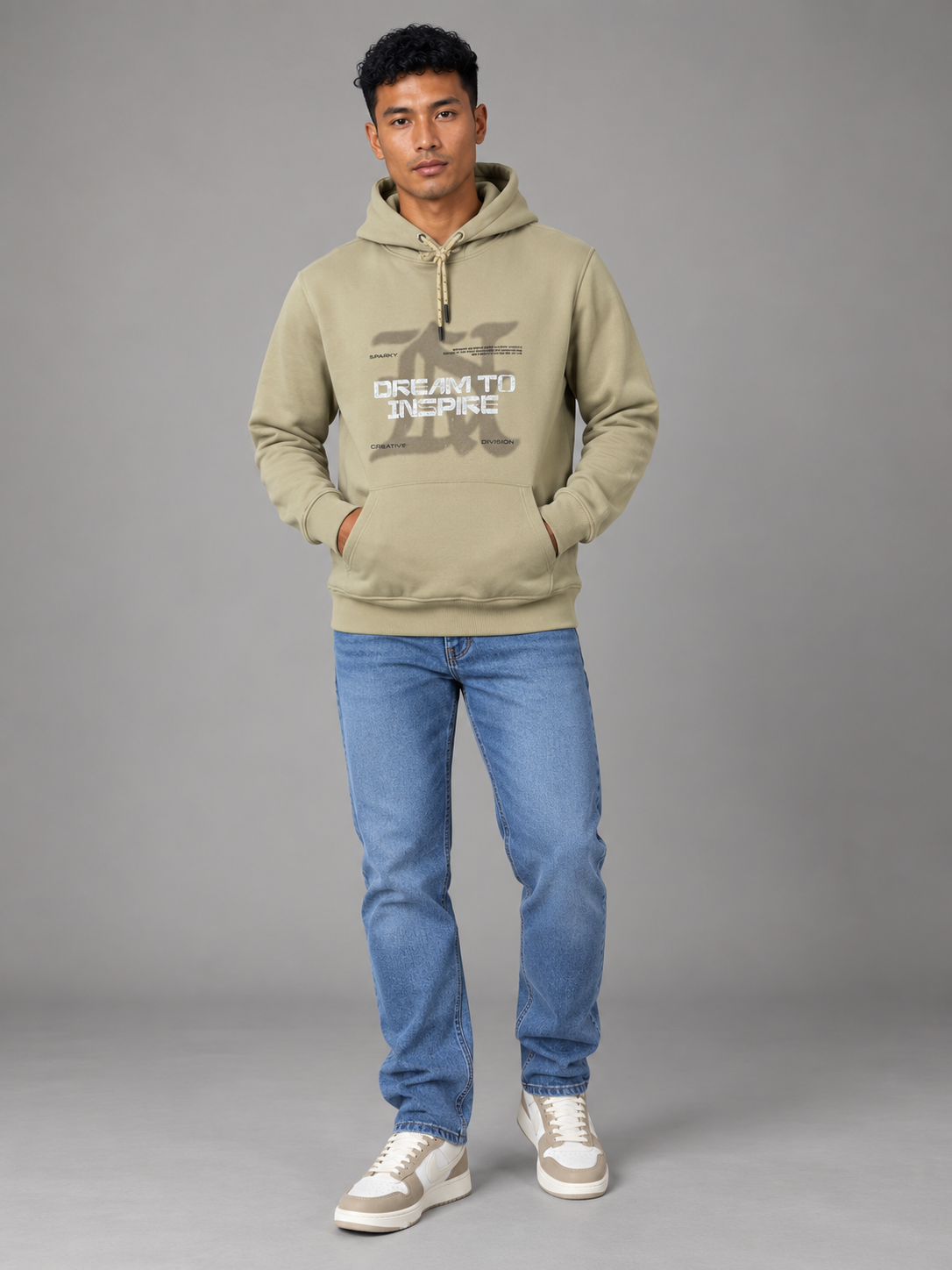 Men's Solid Full Sleeves Front Print Hoody Sweatshirt