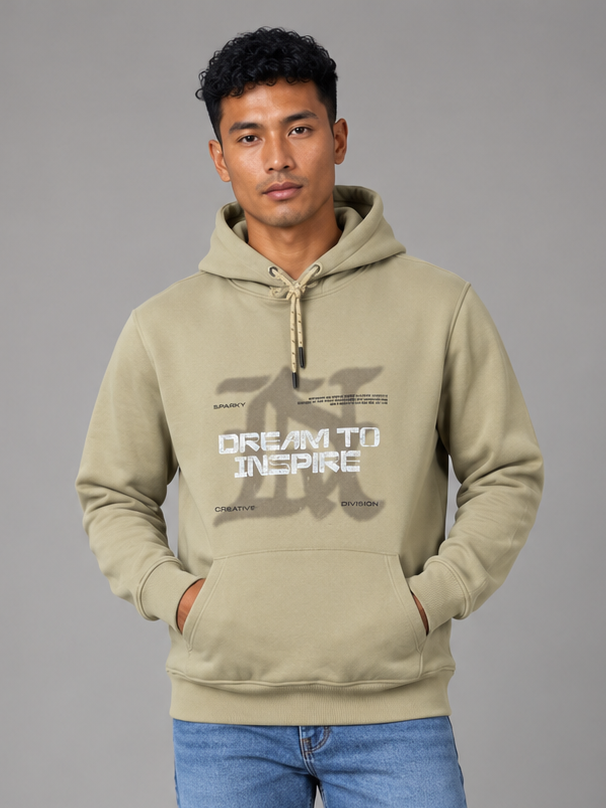 Men's Solid Full Sleeves Front Print Hoody Sweatshirt
