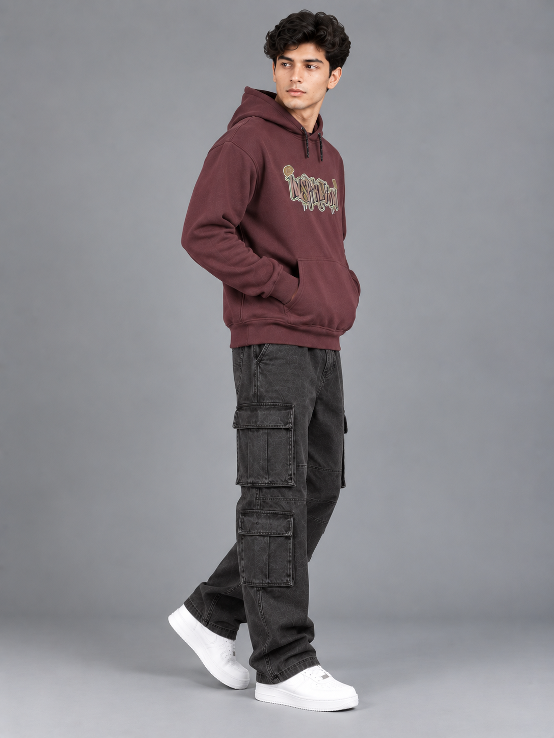 Men's Solid Full Sleeves Front Print Hoody Sweatshirt