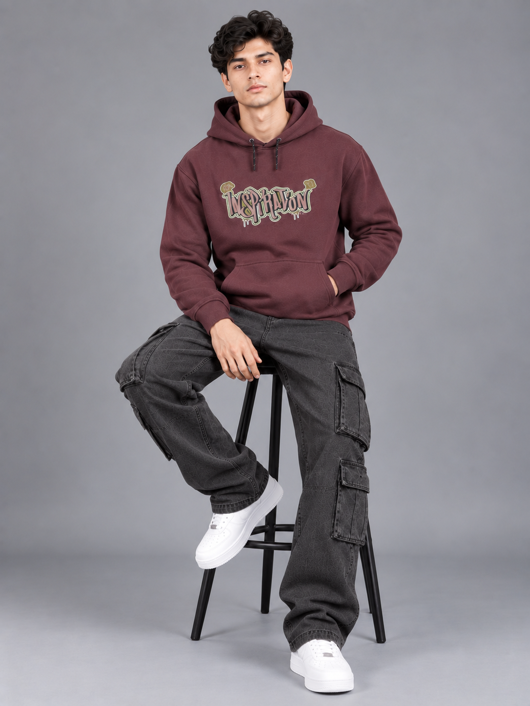 Men's Solid Full Sleeves Front Print Hoody Sweatshirt