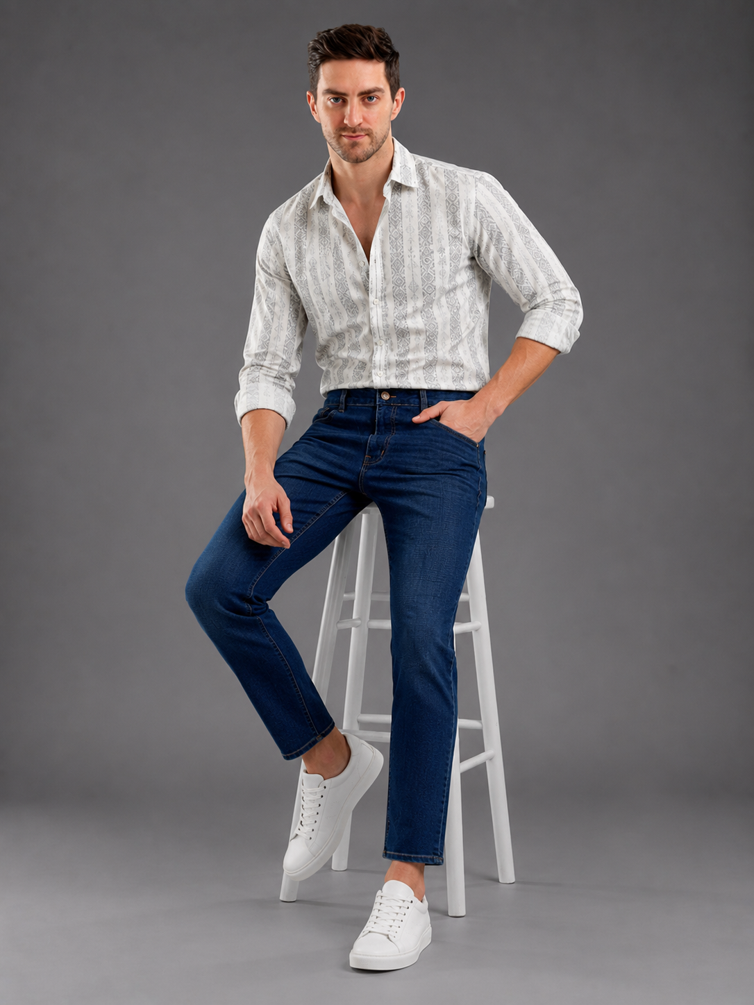 Men Stretch Comfort Fit | Mid Blue Jeans | Premium Casual Denim