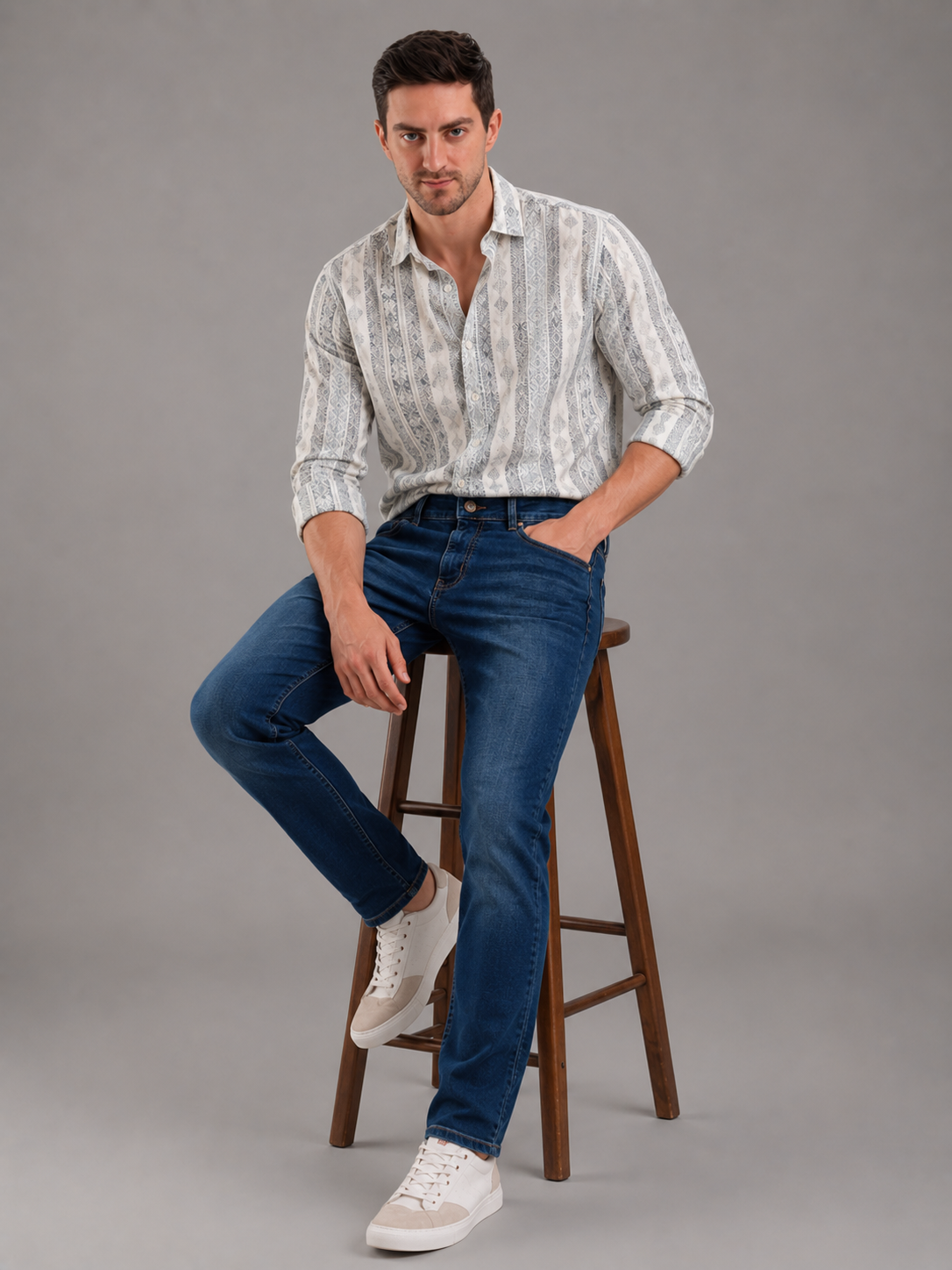 Men Stretch Comfort Fit | Mid Blue Jeans | Premium Casual Denim