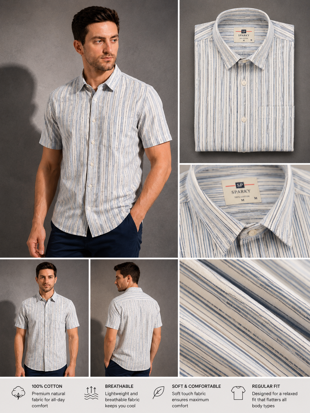 SPARKY Men Sky Vertical Stripe Casual Shirt | Premium Cotton Full Sleeve Shirt