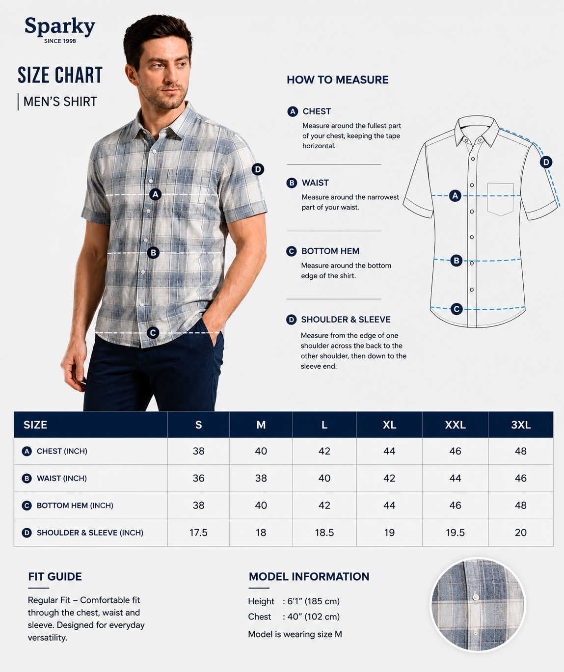 SPARKY Men Grey Checked Casual Shirt | Slim Fit Half Sleeve Cotton Shirt