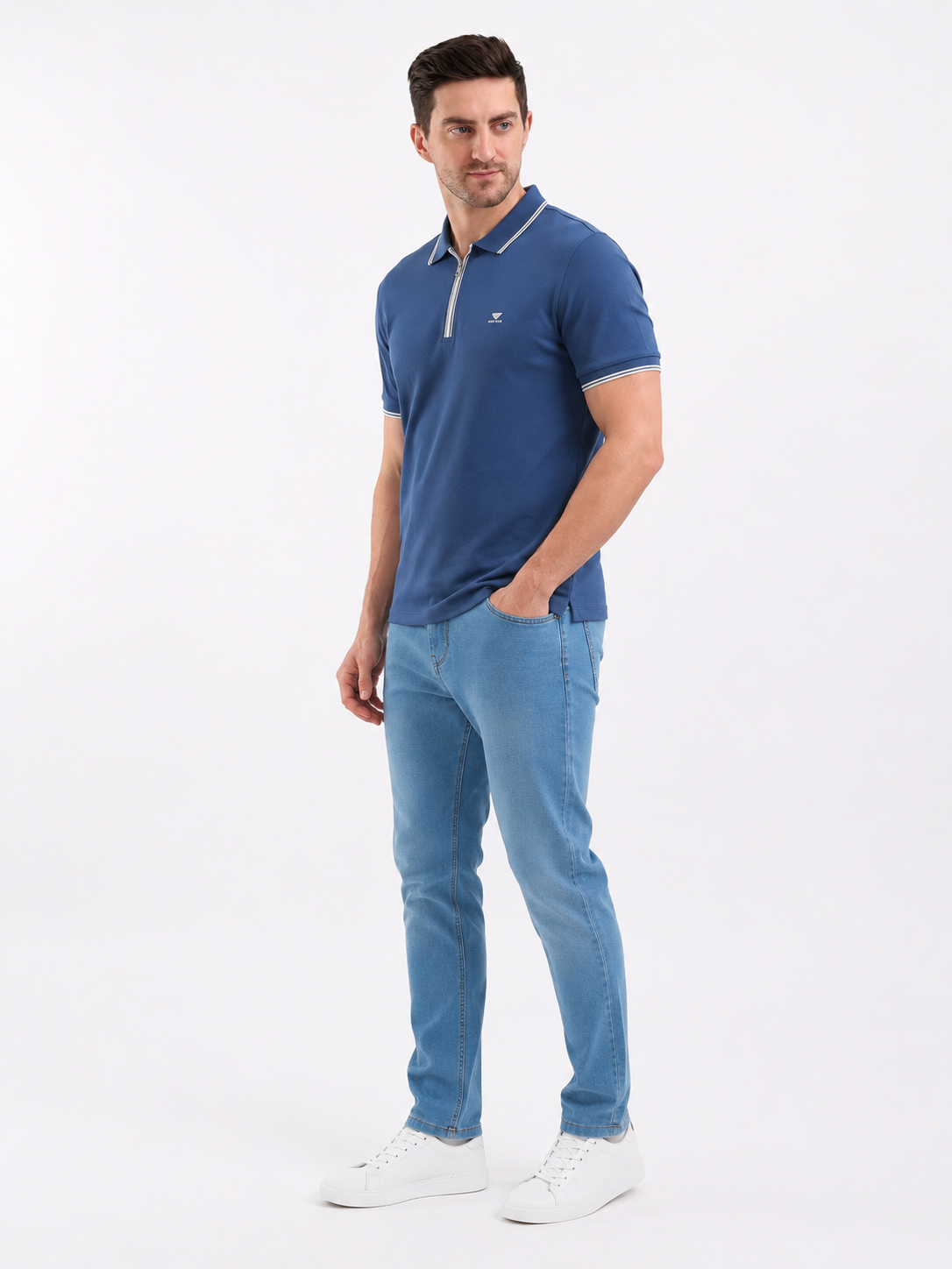 SPARKY Men Blue Solid Polo T-Shirt | Premium Cotton Casual Wear