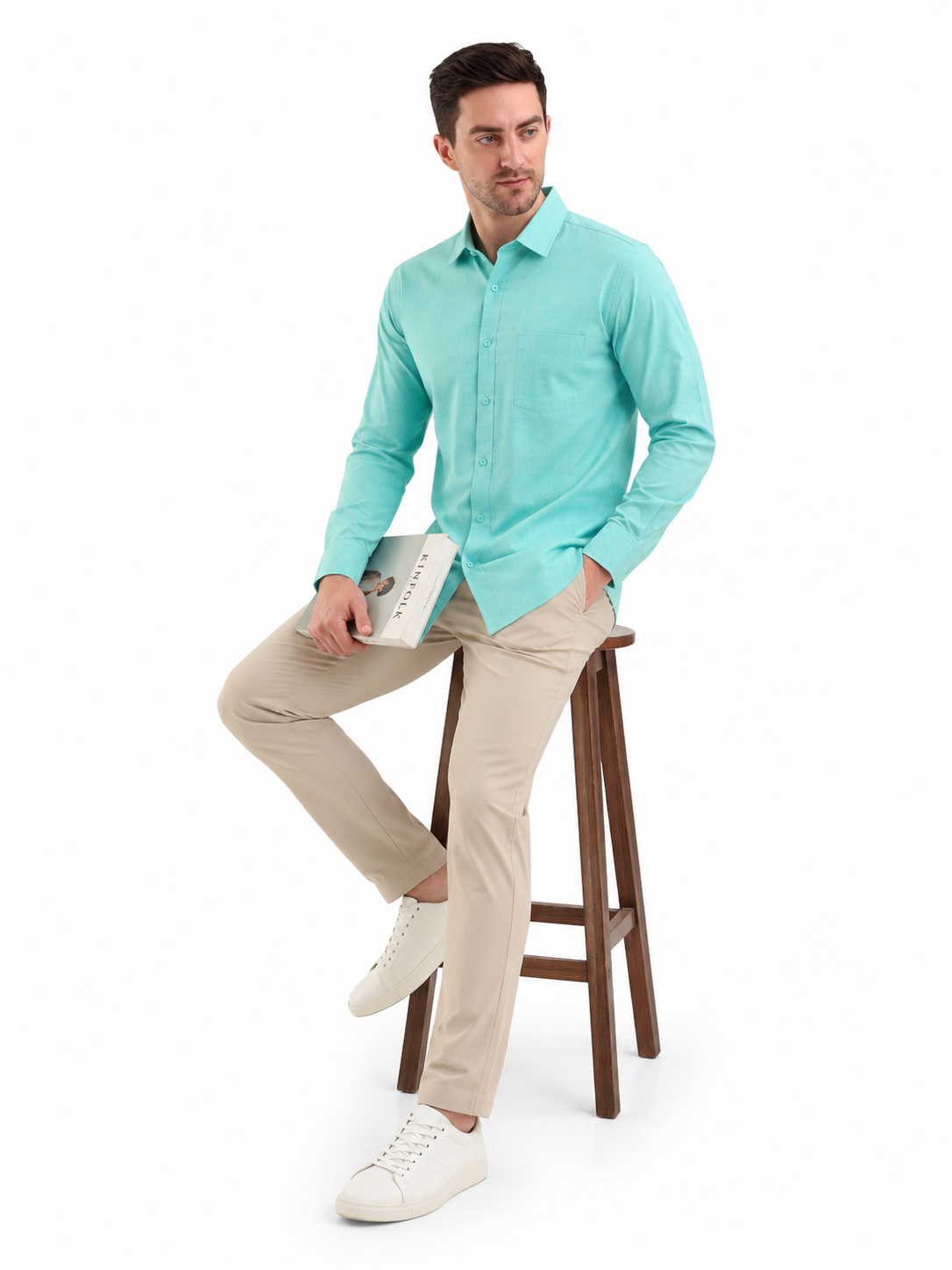 SPARKY Men Slim Fit Formal Shirt Full Sleeve | Premium Cotton Business Wear Light Green