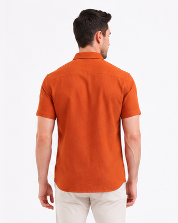 SPARKY Men Solid Cotton Formal Shirt | Short Sleeve Office Wear Shirt Rust Color