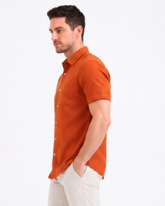 SPARKY Men Solid Cotton Formal Shirt | Short Sleeve Office Wear Shirt Rust Color