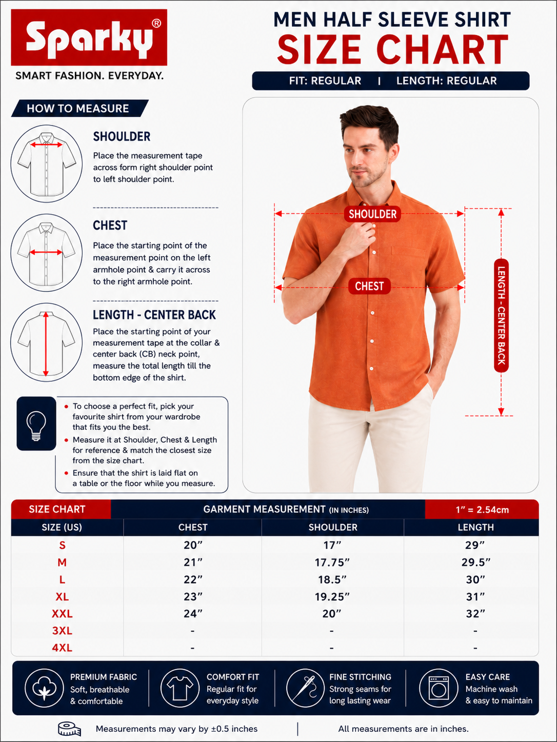 SPARKY Men Solid Cotton Formal Shirt | Short Sleeve Office Wear Shirt Rust Color