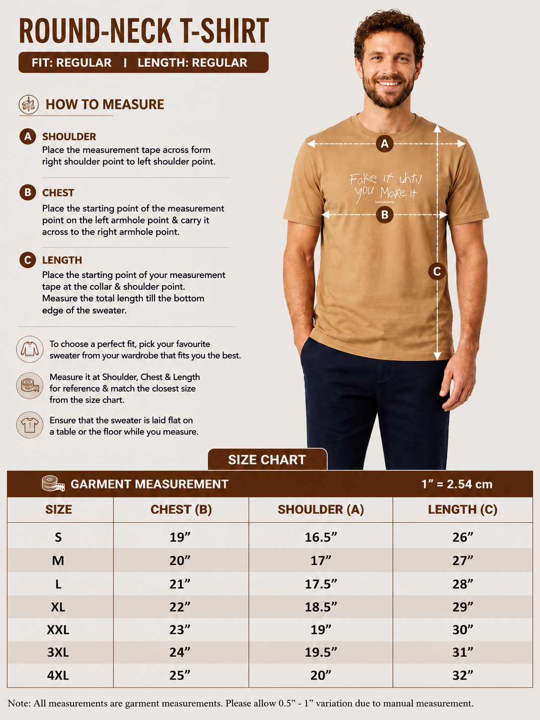 Sparky Men Camel Colour Typography T-Shirt | Premium Casual Fashion Wear