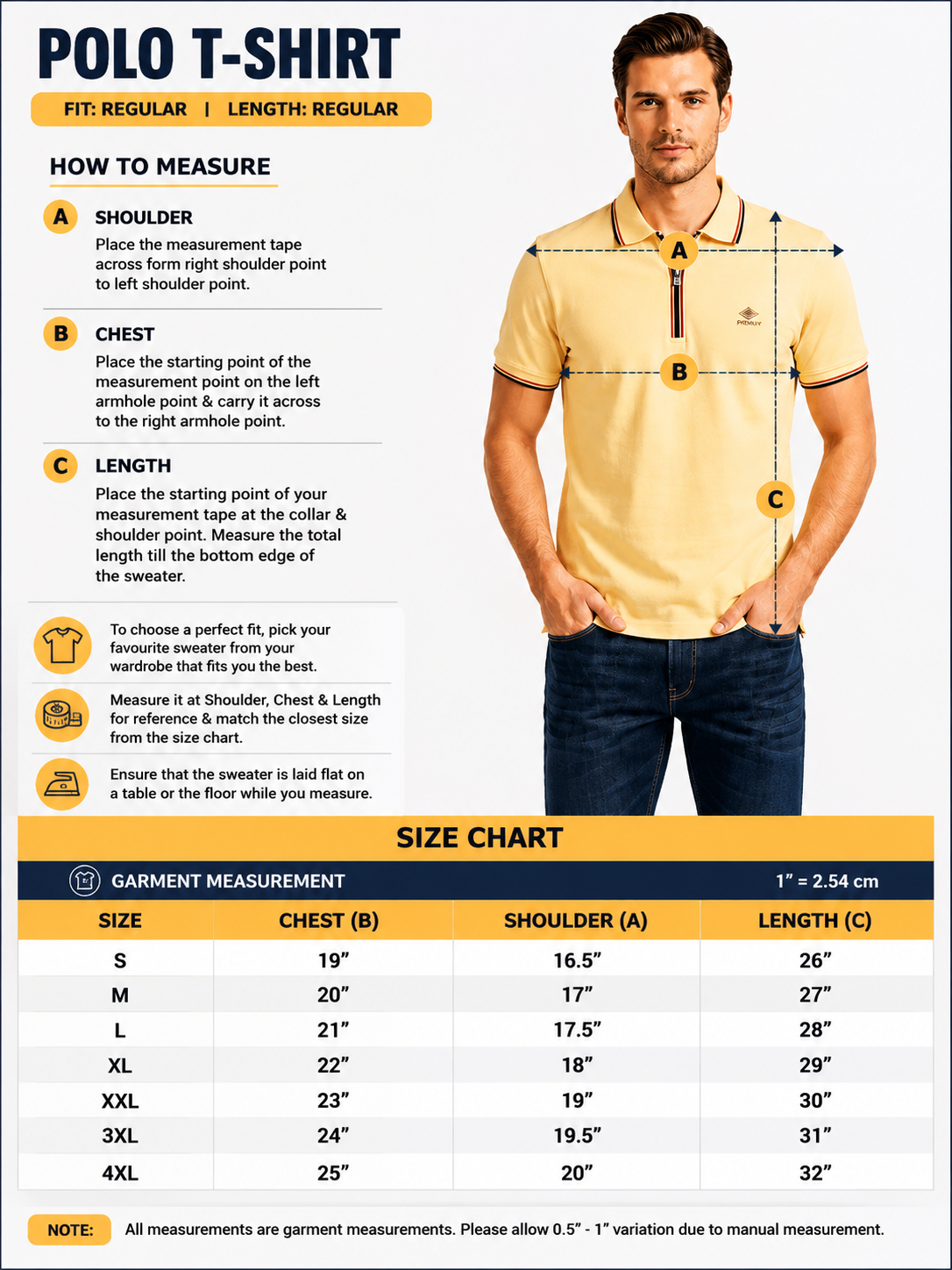 Sparky Men Polo Collar Zip Yellow T-Shirt | Soft Cotton Stylish Casual Wear