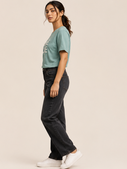 Sparky Printed Round Neck Cotton Sky Blue Women T-Shirt | Casual Half Sleeve Tee