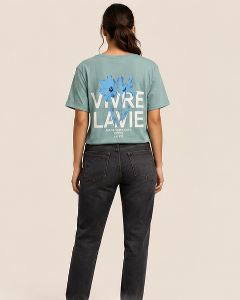 Sparky Printed Round Neck Cotton Sky Blue Women T-Shirt | Casual Half Sleeve Tee