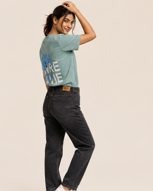 Sparky Printed Round Neck Cotton Sky Blue Women T-Shirt | Casual Half Sleeve Tee