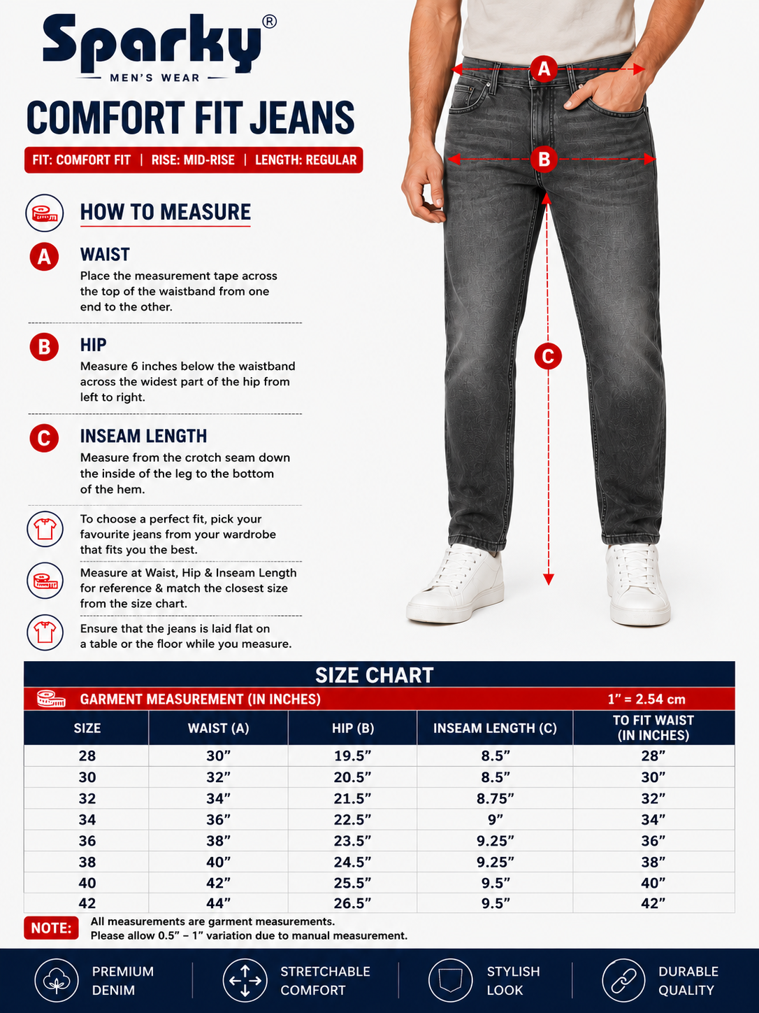 SPARKY Men Dark Grey Comfort Fit Denim Jeans | Stretchable Casual Jeans for Men