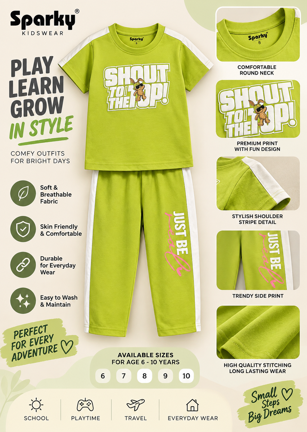 Girls Premium Printed Round Neck Co-Ord Set