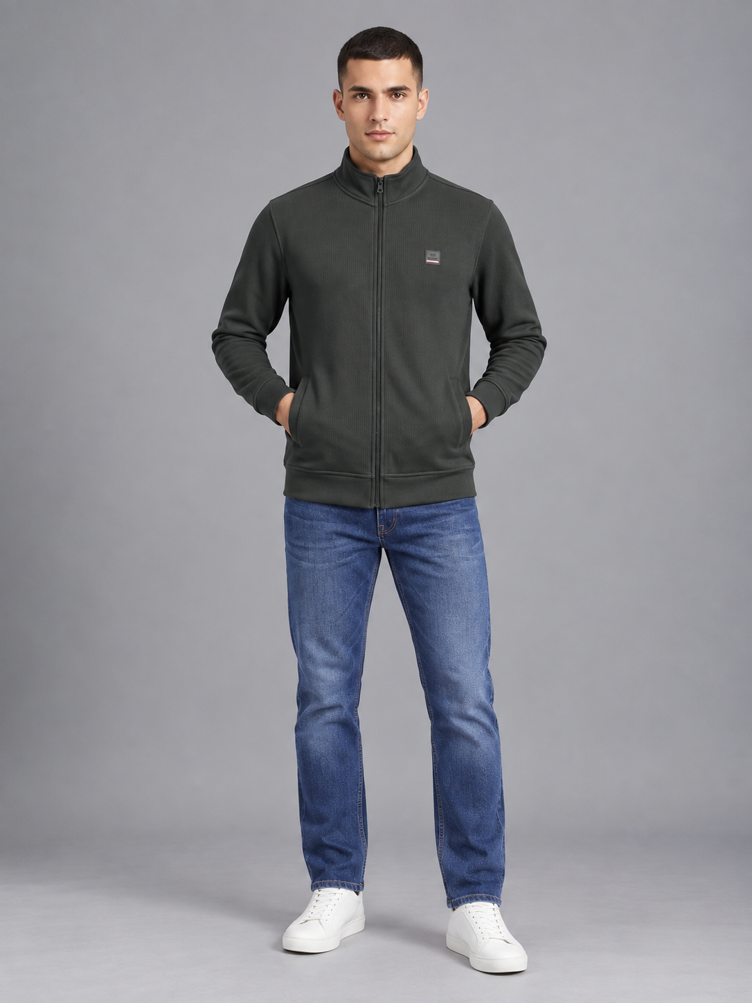 Men's Solid Full Sleeves & Full Zipper Plain Sweatshirt