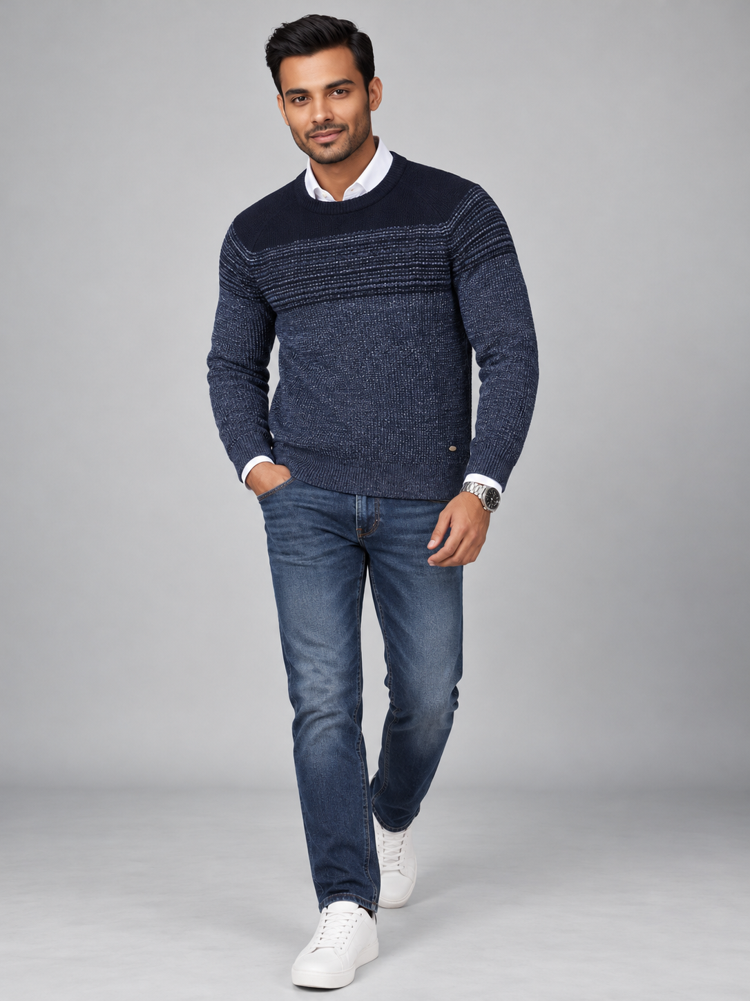 Men Solid Round Neck Full Sleeve Sweater
