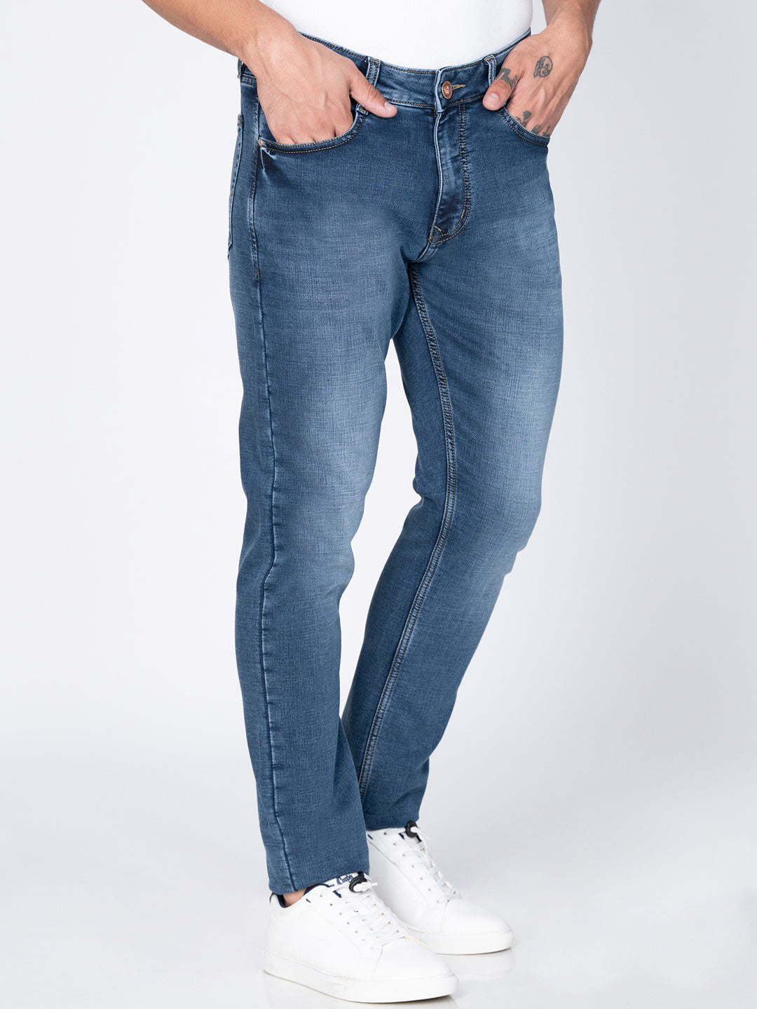 Men Narrow Blue Denim