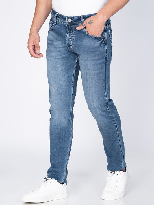 Men Slim Light Blue Denim