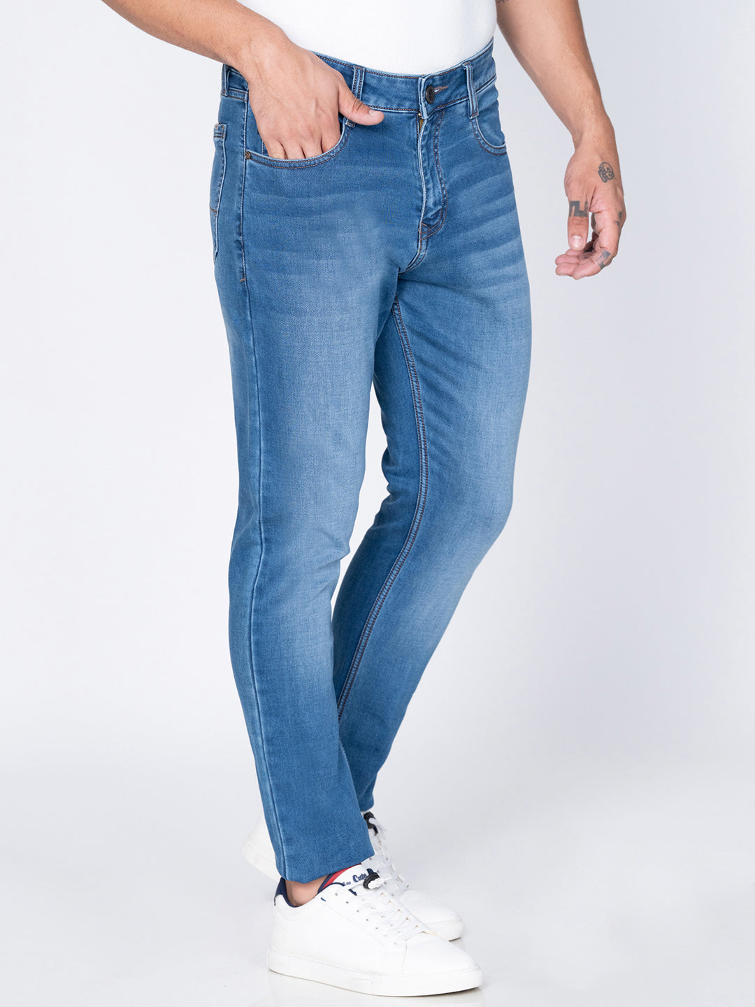Men Narrow Blue Denim