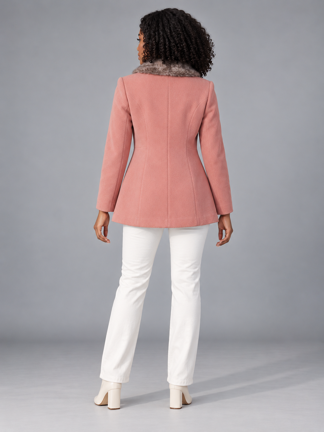 Women’s Premium Long Fur Blazer with Notched Collar