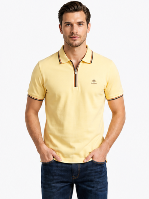 Sparky Men Polo Collar Zip Yellow T-Shirt | Soft Cotton Stylish Casual Wear