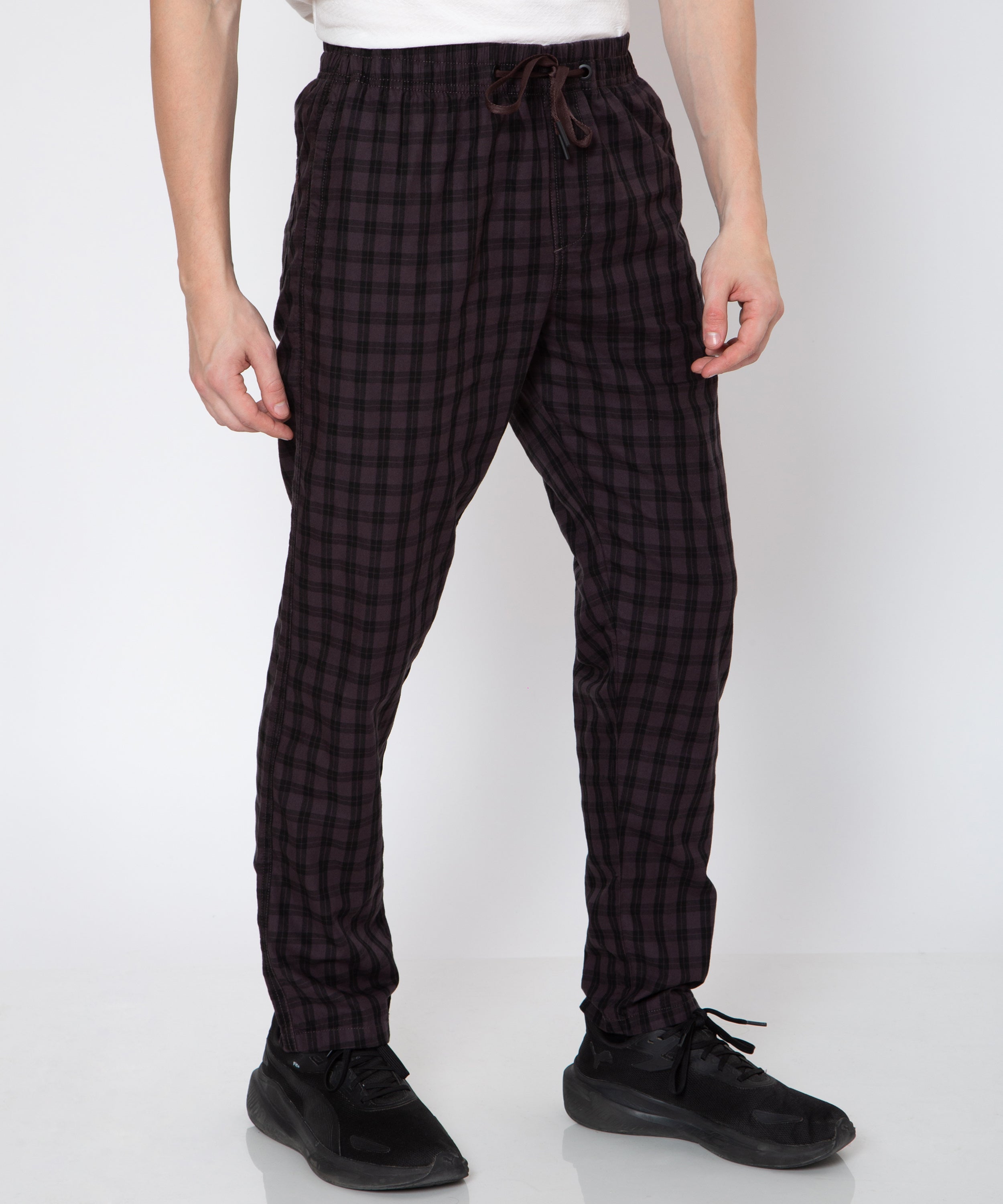 Mens Check Print Wine Colour Lower