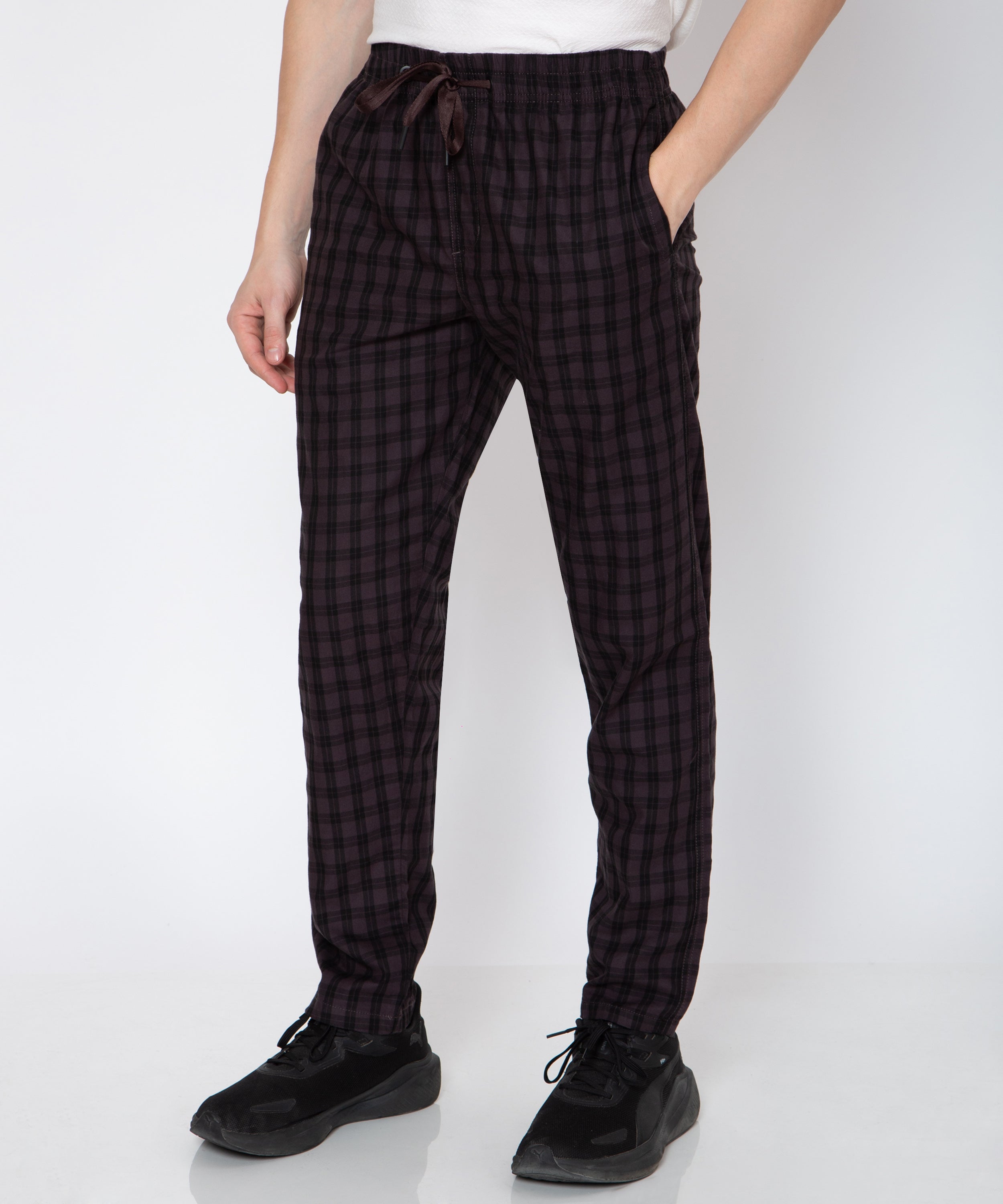 Mens Check Print Wine Colour Lower