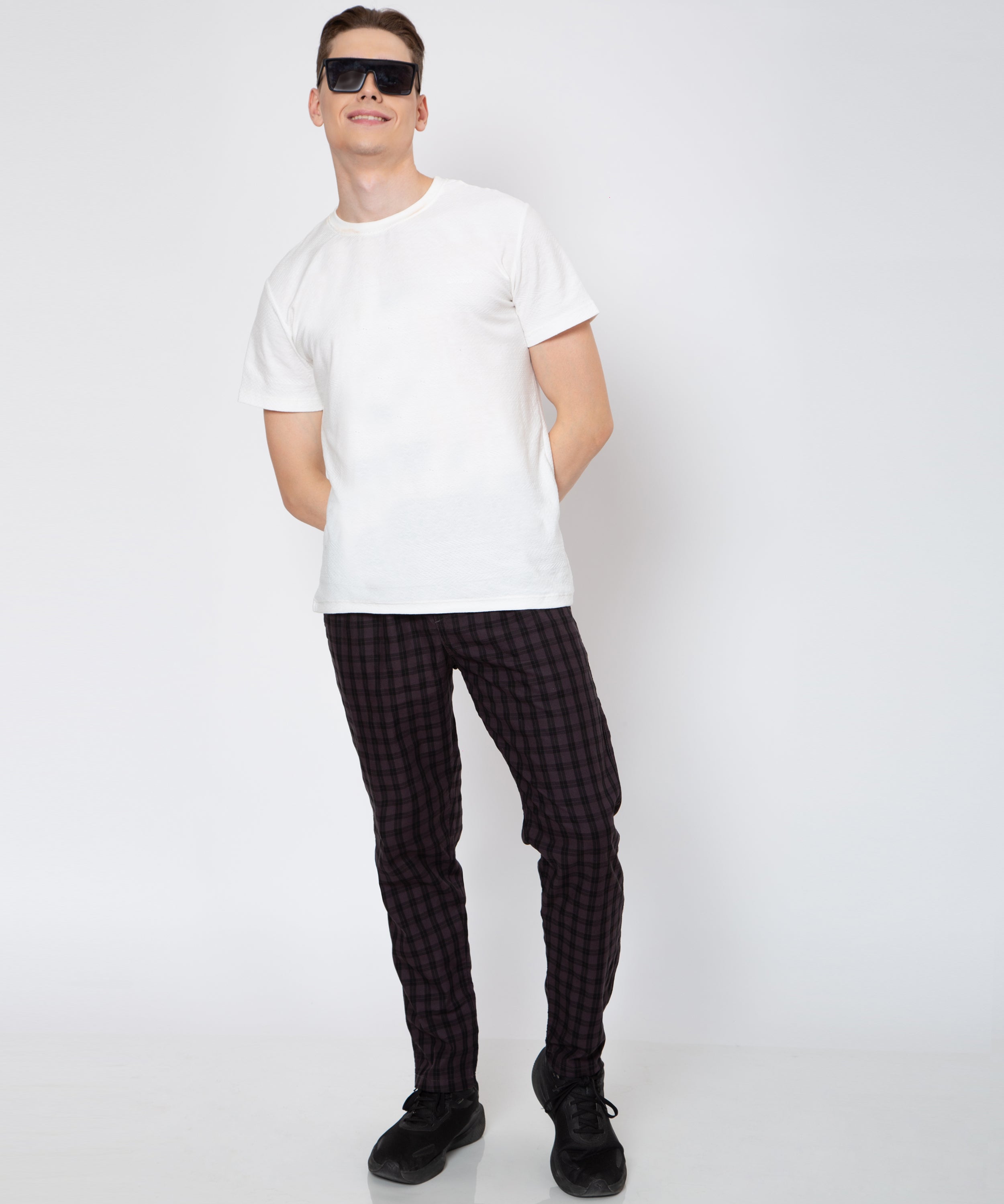 Mens Check Print Wine Colour Lower