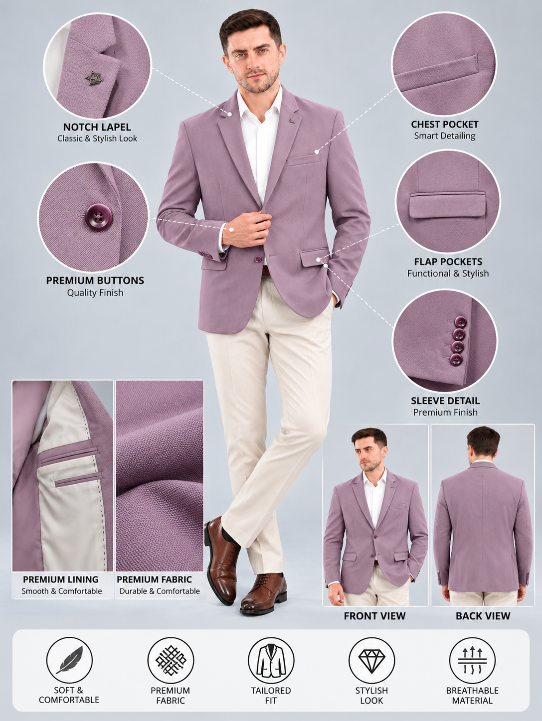 Men’s Premium Stylish Blazer Classic Single-Breasted Blazer