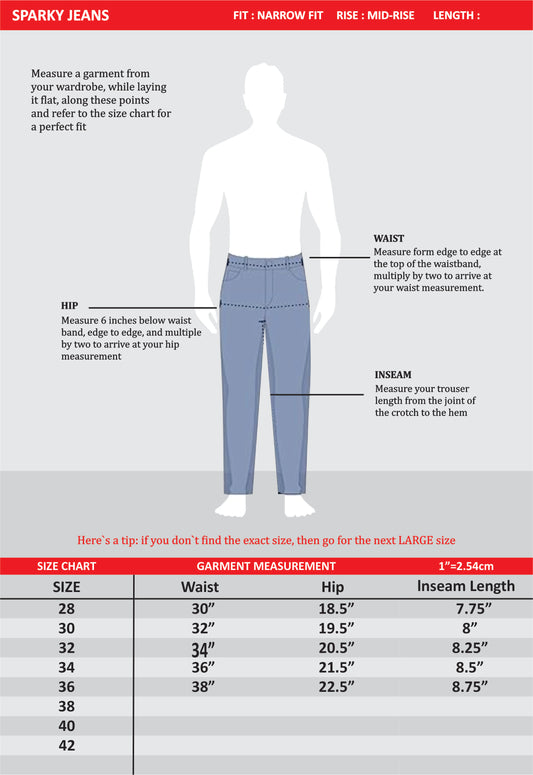SPARKY Men Narrow Fit Denim Jeans | Stretchable Casual Wear | Stylish Everyday Jeans