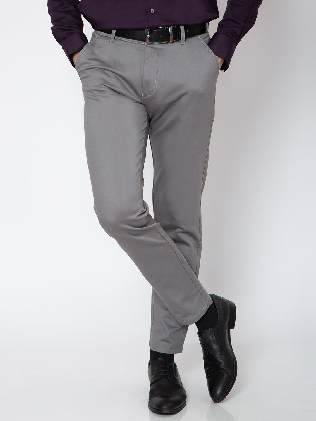 Mens Grey Color Regular Fit Trouser