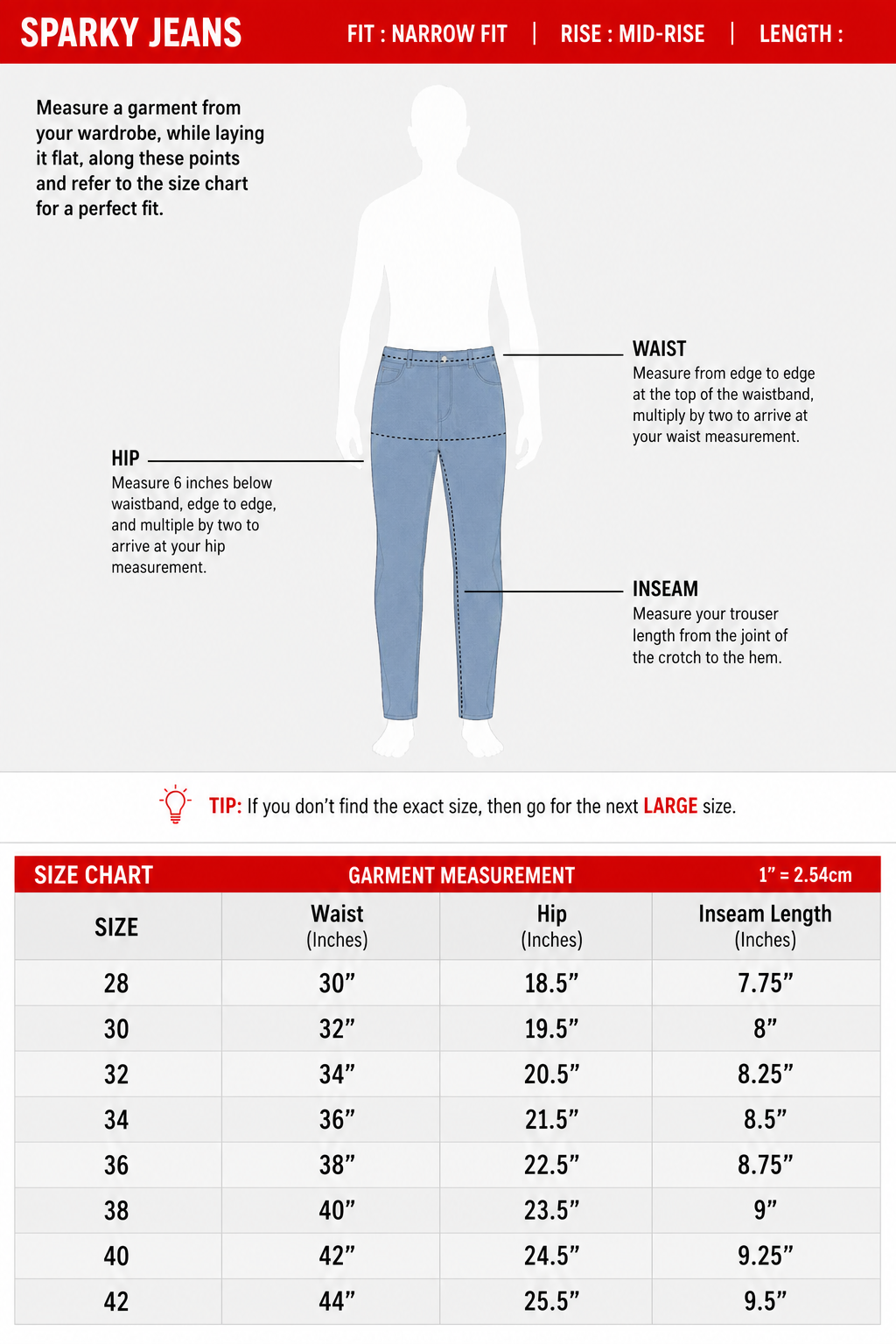 SPARKY Men Stretch Narrow Fit Mid Blue Jeans | Premium Casual Denim