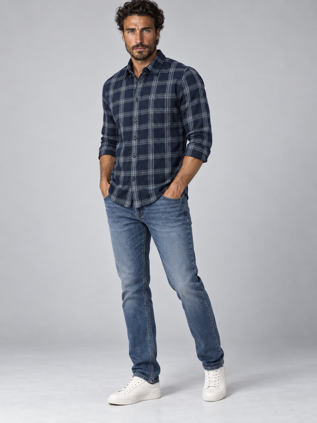 Men’s Premium Indigo Checked Full Sleeve Casual Shirt