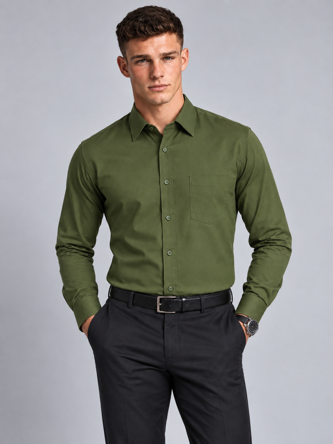 Men’s Premium Solid Full Sleeve Olive Shirt