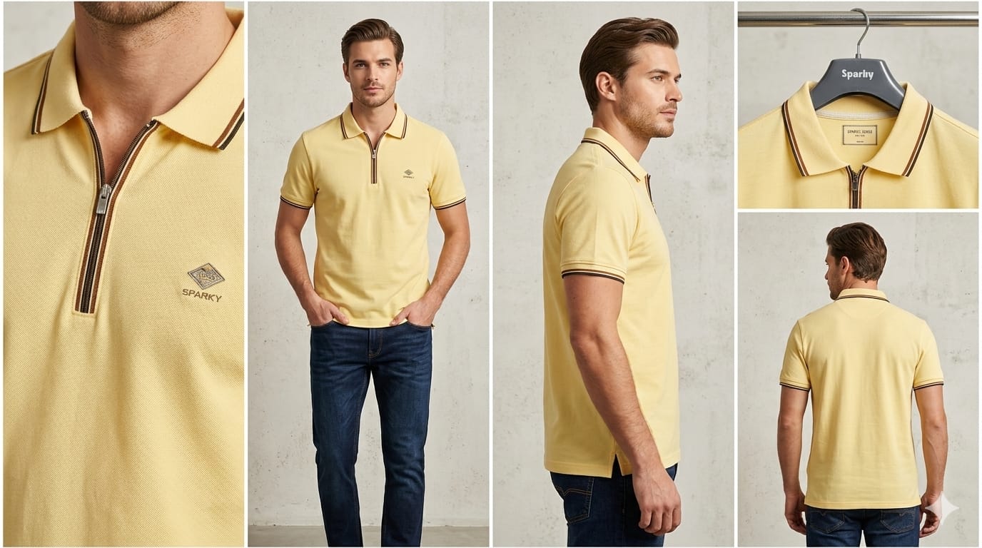 Sparky Men Polo Collar Zip Yellow T-Shirt | Soft Cotton Stylish Casual Wear