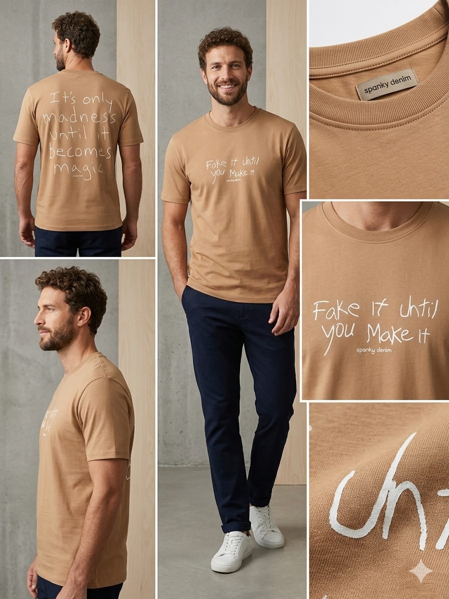 Sparky Men Camel Colour Typography T-Shirt | Premium Casual Fashion Wear