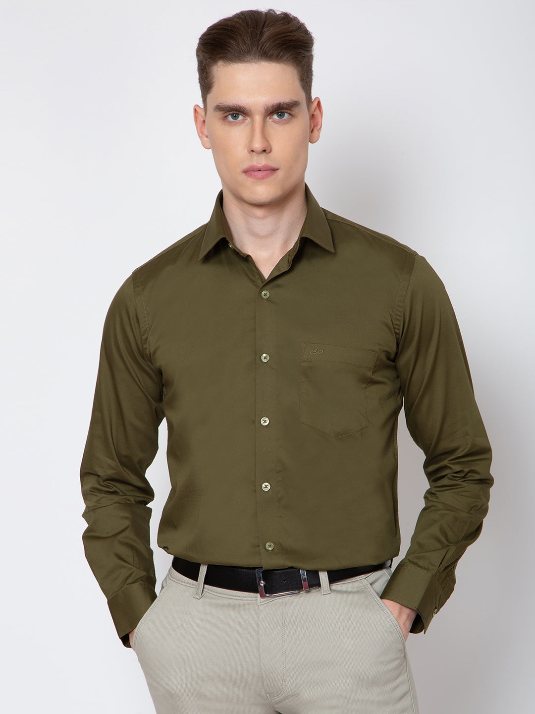 Mens Solid Green Color Shirt
