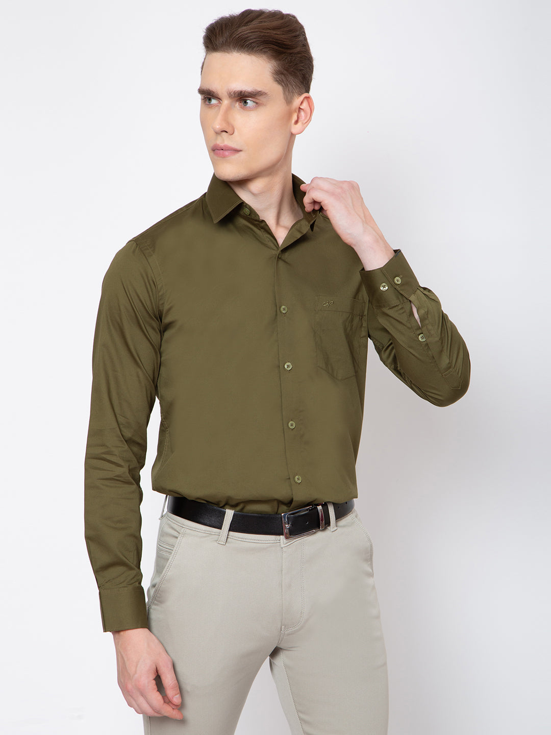 Mens Solid Green Color Shirt